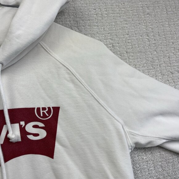 Levi’s White Hoodie Sweatshirt Hooded Levis Logo Red Unisex Small *Stained Read* - Picture 7 of 16